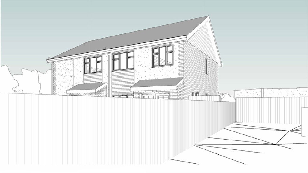 Lot: 173 - GARAGE BLOCK WITH CONSENT FOR CONSTRUCTION OF TWO HOUSES - Artists impression of new houses